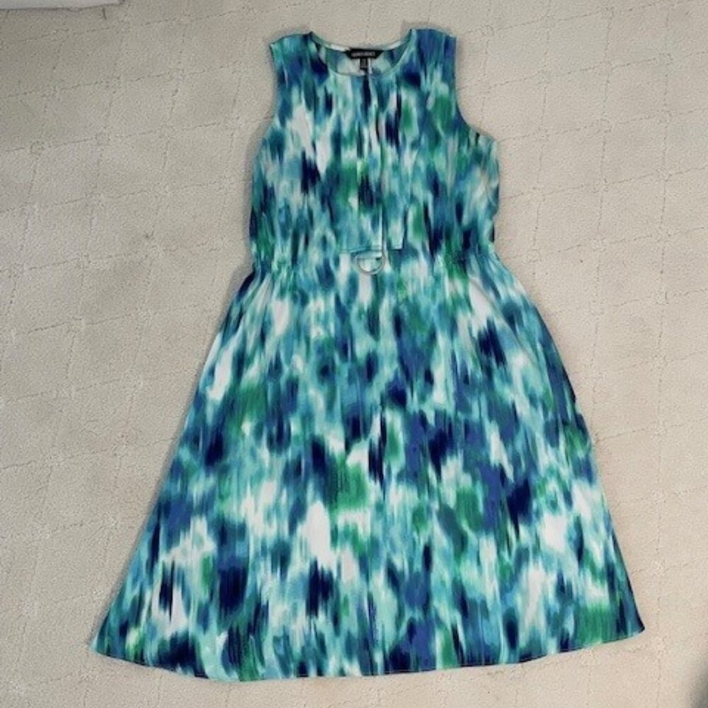 Ellen Tracy Sleeveless Blue & Green Abstract Midi Dress